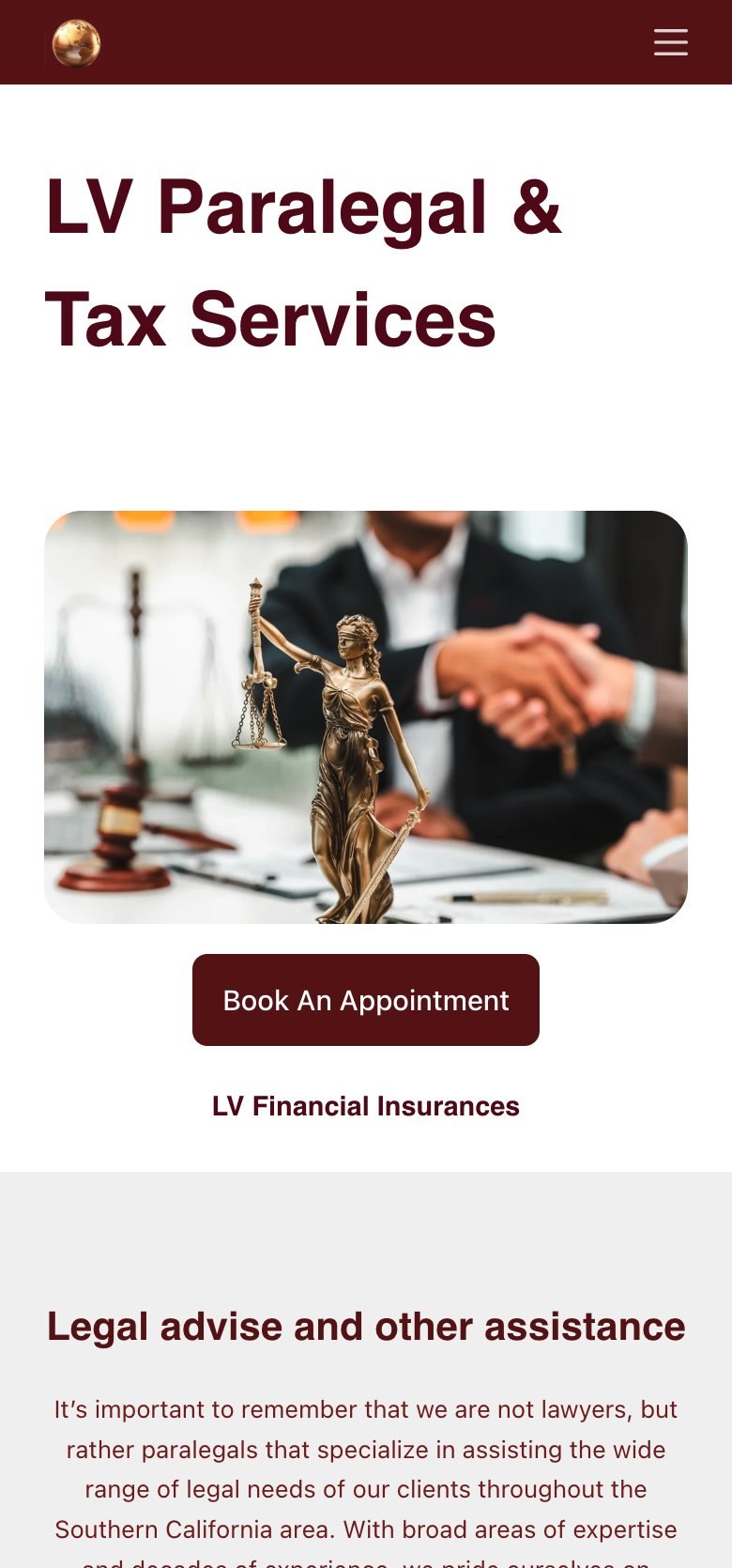 LV Paralegal and Tax Services website hero on a phone
