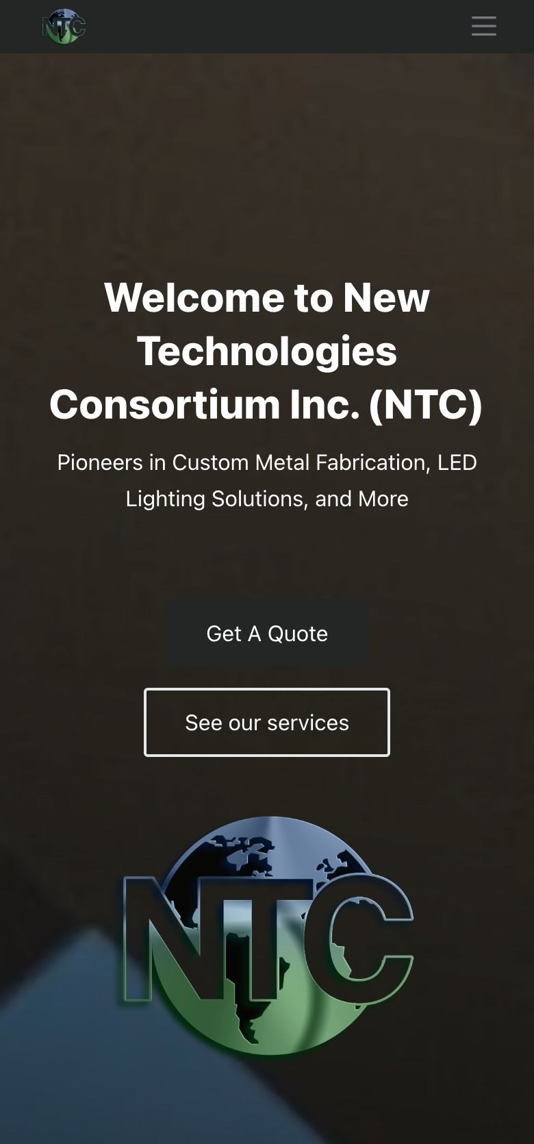 NTC Fabrication Worx website hero on a phone