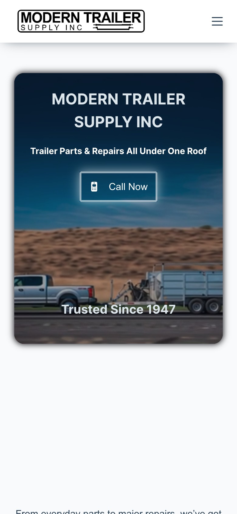 Modern Trailer Supply Inc website on a phone